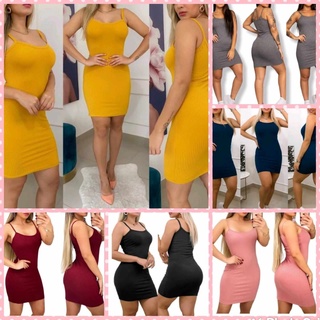 Kit 3 Vestidos Canelado De Alcinha Curto