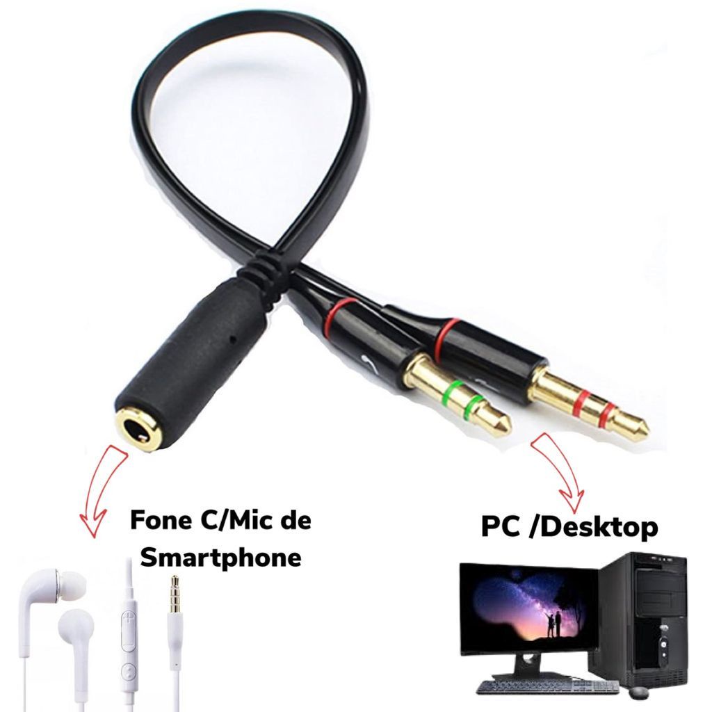 Cabo Adaptador de Fone de Ouvido P3 para 2 P2 - 3.5mm para PC e ...
