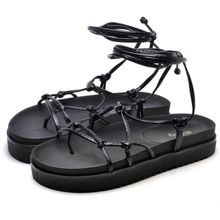 Sandália Papete Flatform de Amarrar Salto Duplo Preto "KHALIFA" DUBUY 2041FG