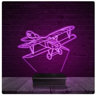 Luminária e Abajur Acrílico Led - Avião Biplace 2 guerra