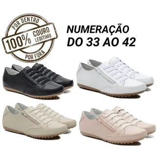 Tênis Sapatênis Feminino Em Couro 100% Legítimo Com Zíper CasuaL