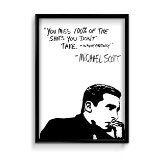 Quadro Decorativo The Office Michael Scott Wayne Gretzky Tamanho 60x40cm com Moldura