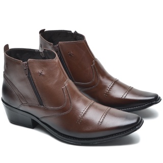 Botina Masculina Salto Carrapeta Couro Bico Fino Country Texana