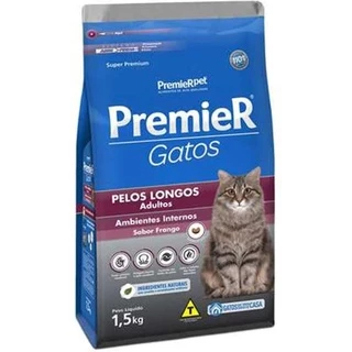 Ração Premier Gatos Ambientes Internos Pelos Longos Adultos Frango