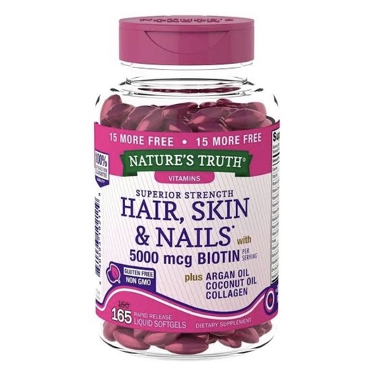 Hair Skin Nails 5000 mcg Biotina Nature's Truth 165 Softgels Vitamina Cabelo Pele e Unha Importado USA