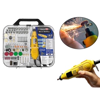 Kit Micro Mini Retifica Profissional com 163 peças Lixadeira 220v E 12v Com Maleta Western