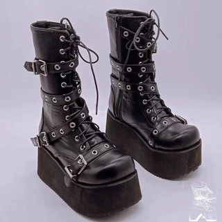 Cross-Border 2021 Novo Estilo Europeu Punk Americano De Fivela De Cinto De Sola Grossa/Botas Curtas Femininas Tamanho Grande