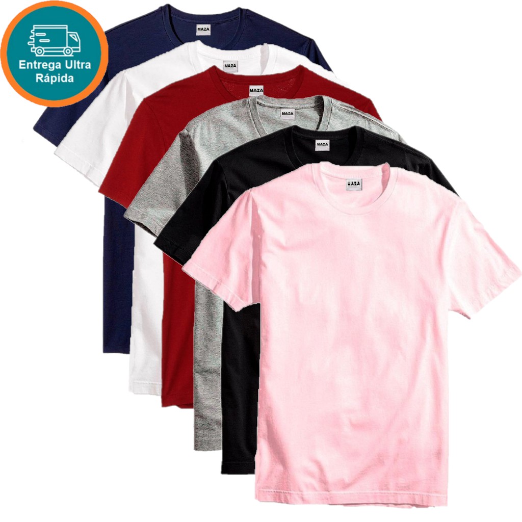 Camiseta Slim Masculina Básica Algodão Branca Preta Cinza Azul Vinho Rosa mazashirt