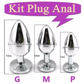 Kit plug anal aço com jóia 3 tamanhos consolo sex shop