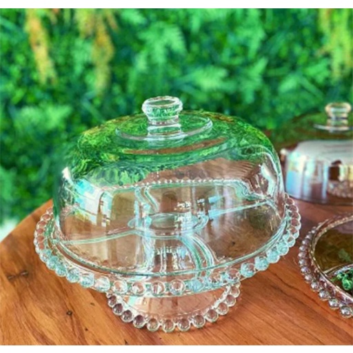 Prato Para Bolo Cristal Com Pé E Tampa Pearl 31x25cm Wolff
