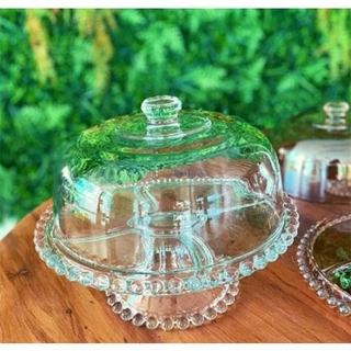 Prato Para Bolo Cristal Com Pé E Tampa Pearl 31x25cm Wolff
