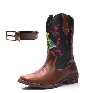 Bota Texana Country Infantil Texas Gold de Couro Nossa Senhora + Cinto