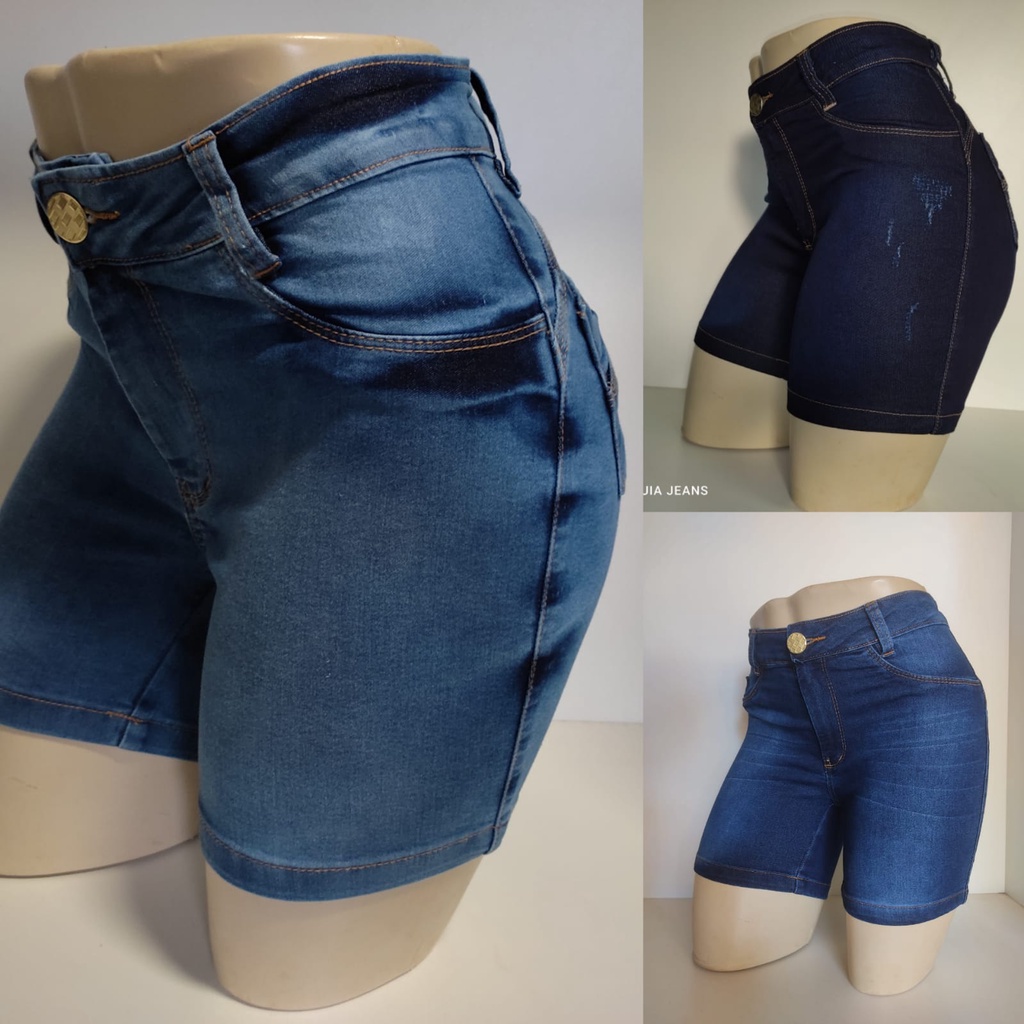 Short Bermuda Jeans Levanta Bumbum Hot Pants Lycra Com Bojo