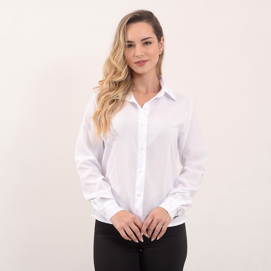 camisete branca camisa social feminina manga longa gabardine passa fácil direto da fábrica Fábrica