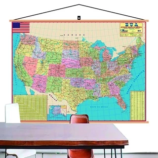 Mapa EUA Banner Laminado Gigante 120x90cm - Atual