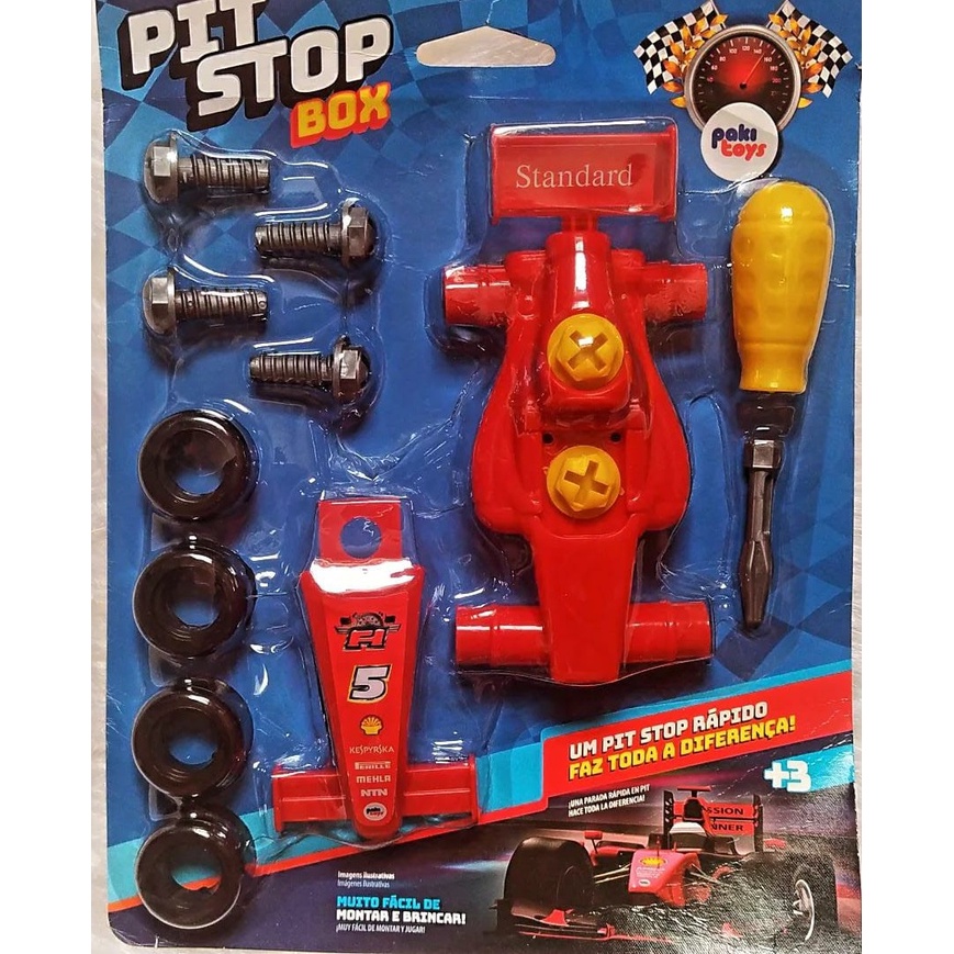 Carrinho de Corrida Senninha Pit Stop e Ferramentas 14 Peças Paki Toys