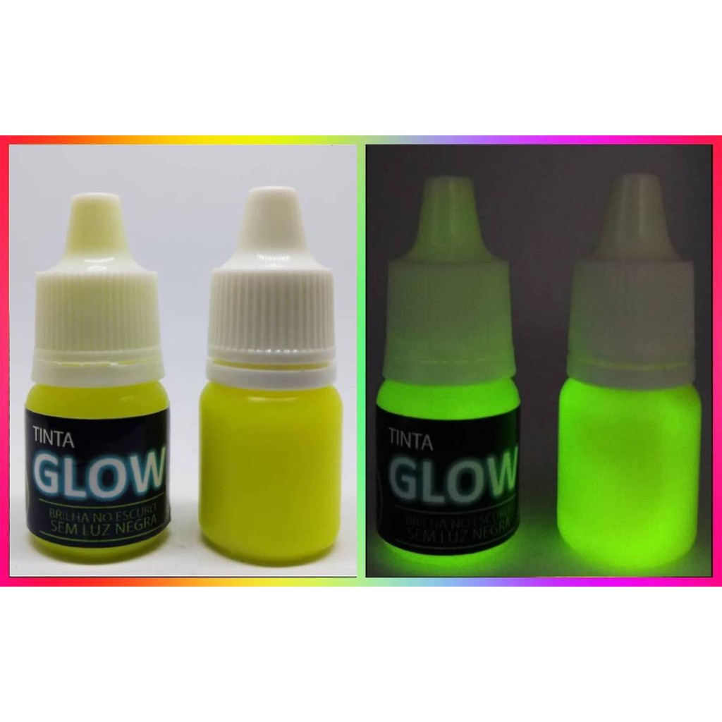 Tinta Glow 5ml C/Aplicador Brilha No Escuro Sem Luz Negra Fosforescente UV Neon (Amarelo Neon)
