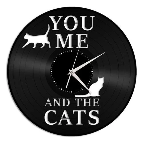 Você, eu e Gatos - Relógio Disco De Vinil Decoração