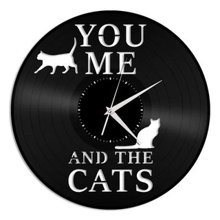 Você, eu e Gatos - Relógio Disco De Vinil Decoração