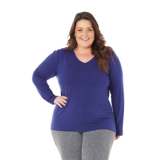 Blusa Feminina Plus Size Decote V Manga Longa Varias Cores