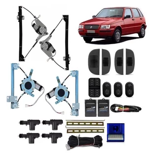 Kit Vidro Eletrico Uno Fire Mille Antigo 4 Portas Completo + Trava eletrica