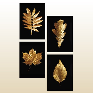 Kit 4 Placas Quadros Decorativos Floral Gold Dourado P/ Sala Quarto