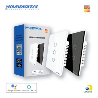 Interruptor Inteligente Wifi Branco 4 Botões Touch Temporizador App Alexa Google Home Smart Life Tuya