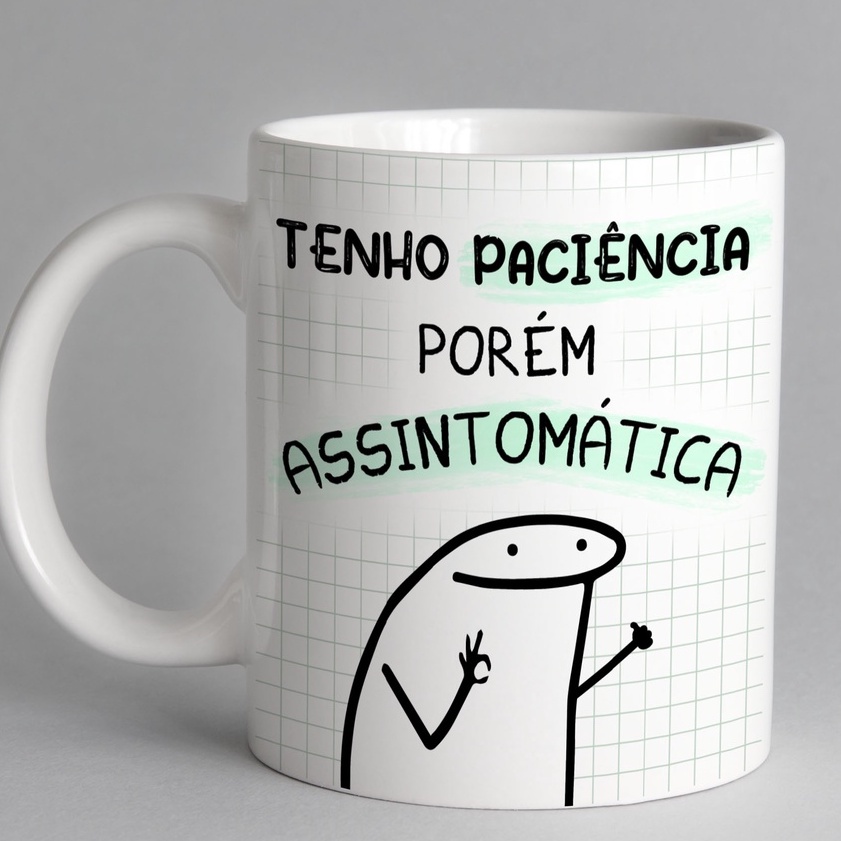 Caneca Paciência Flork Meme 325 Ml De Porcelana Com Caixinha