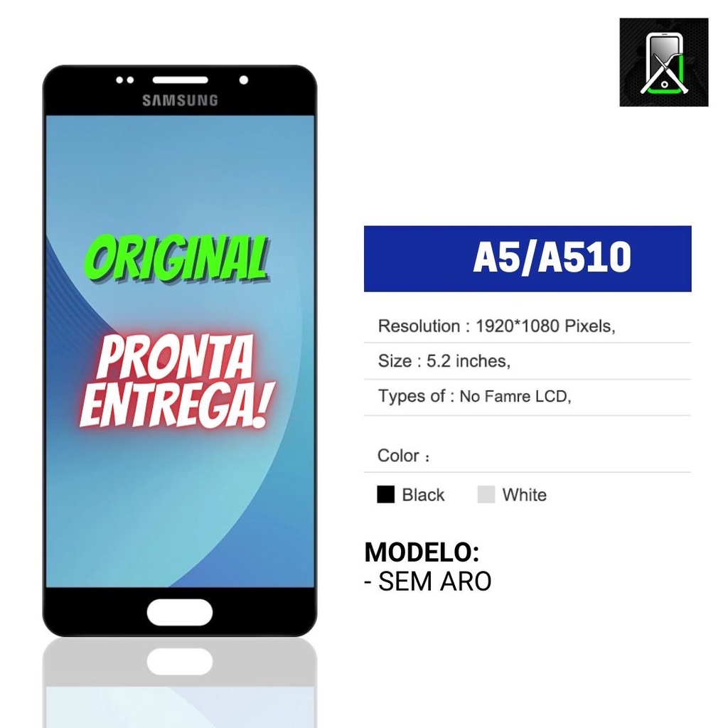 Tela Frontal Display SAMSUNG A5 2016 A510 Preto LCD Touch Screen ...