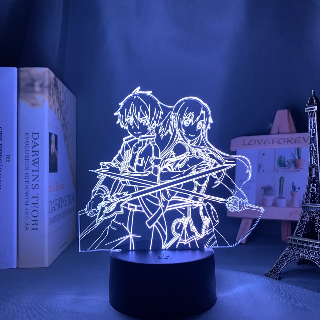 Anime Espada De Arte Em Linha Kirito E Asuna Figure Lâmpada Led Noturna Jagermeister 1