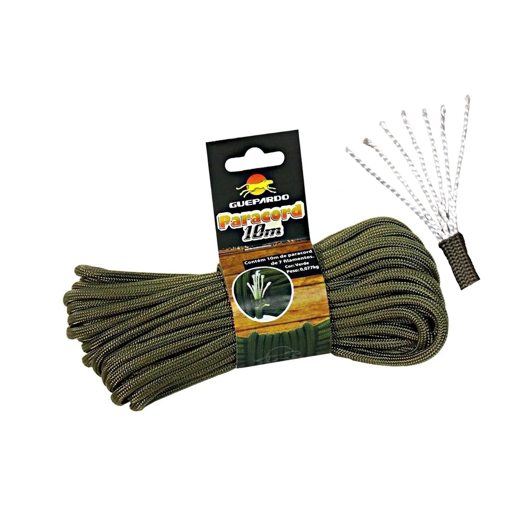 Paracord Corda 10m Guepardo 7 Filamentos Até 250kg 550 Verde