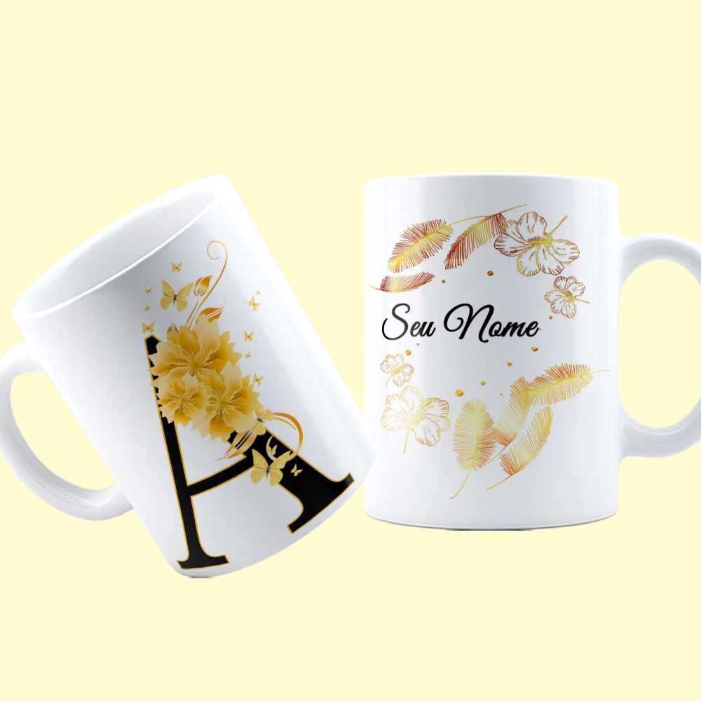 Caneca com Letra e Nome Dourada, Caneca Alfabeto de A a Z, Porcelana ...