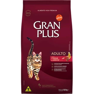Ração Gran Plus Carne e Arroz para Gatos Adultos 10kg