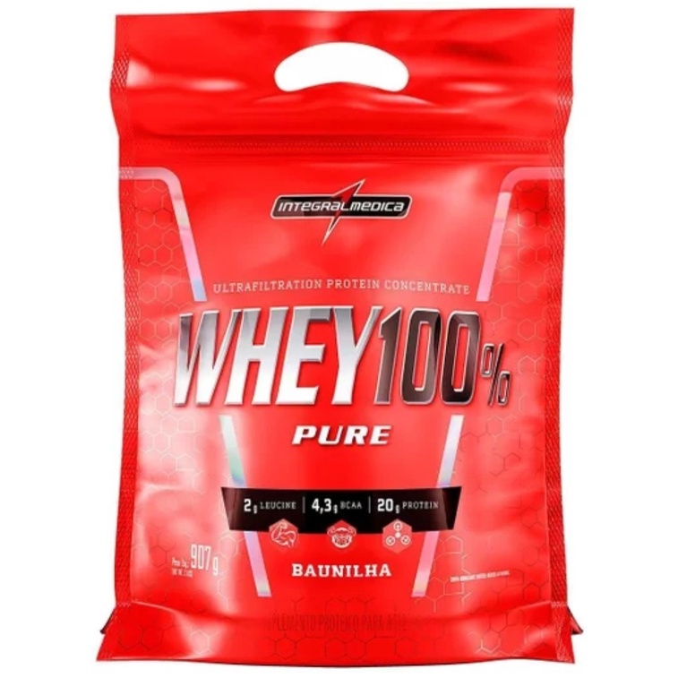 WHEY 100% PURE INTEGRALMEDICA BAUNILHA REFIL 907G