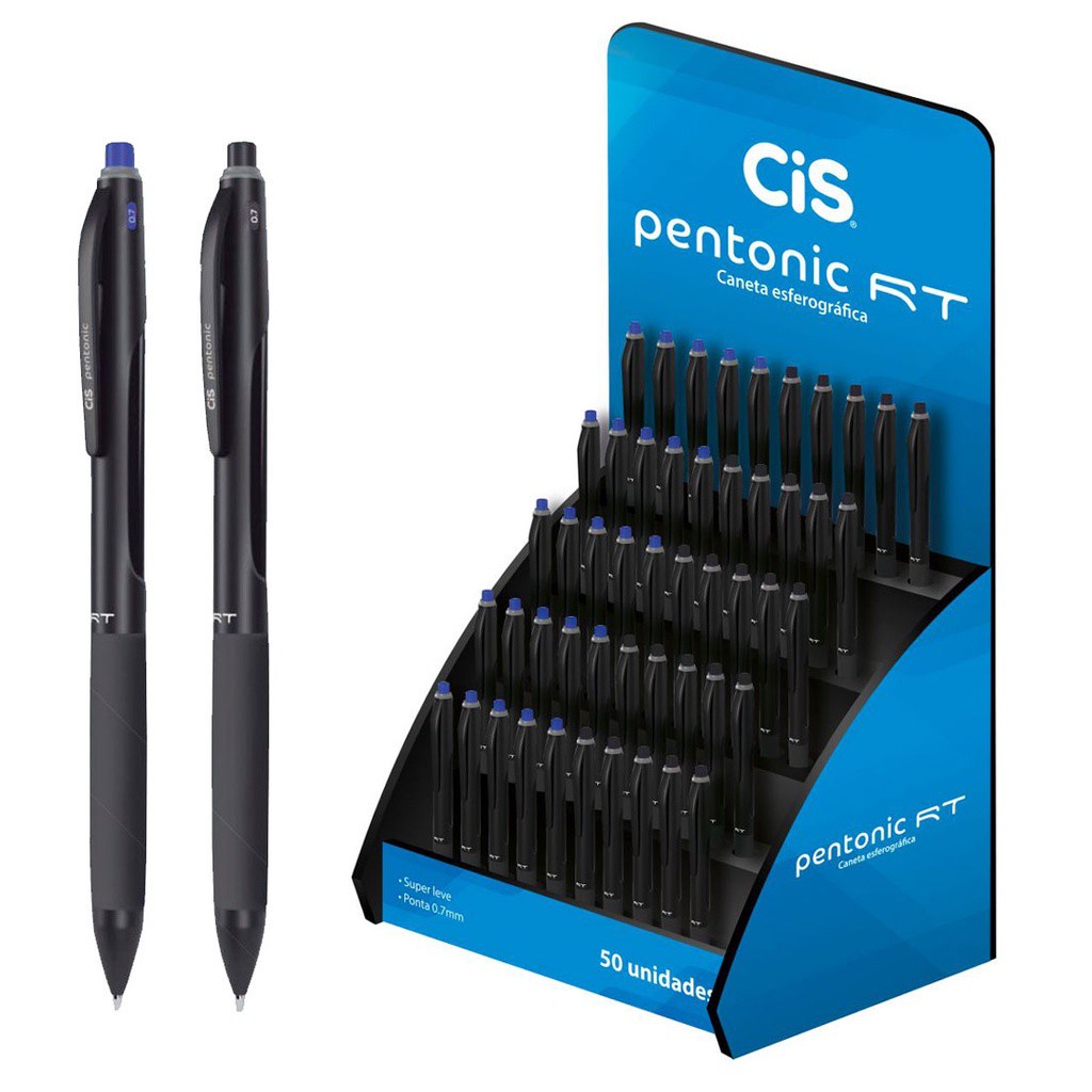 Caneta Esferografica 0.7 Pentonic RT Retrátil CIS Preta Azul | Shopee ...