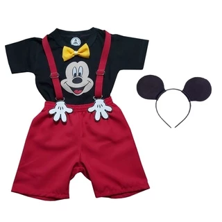Conjunto Infantil Temático Festa Aniversário Mickey Menino Roupa Criança Fantasia C/ Orelhinhas - 1 á 3 Anos