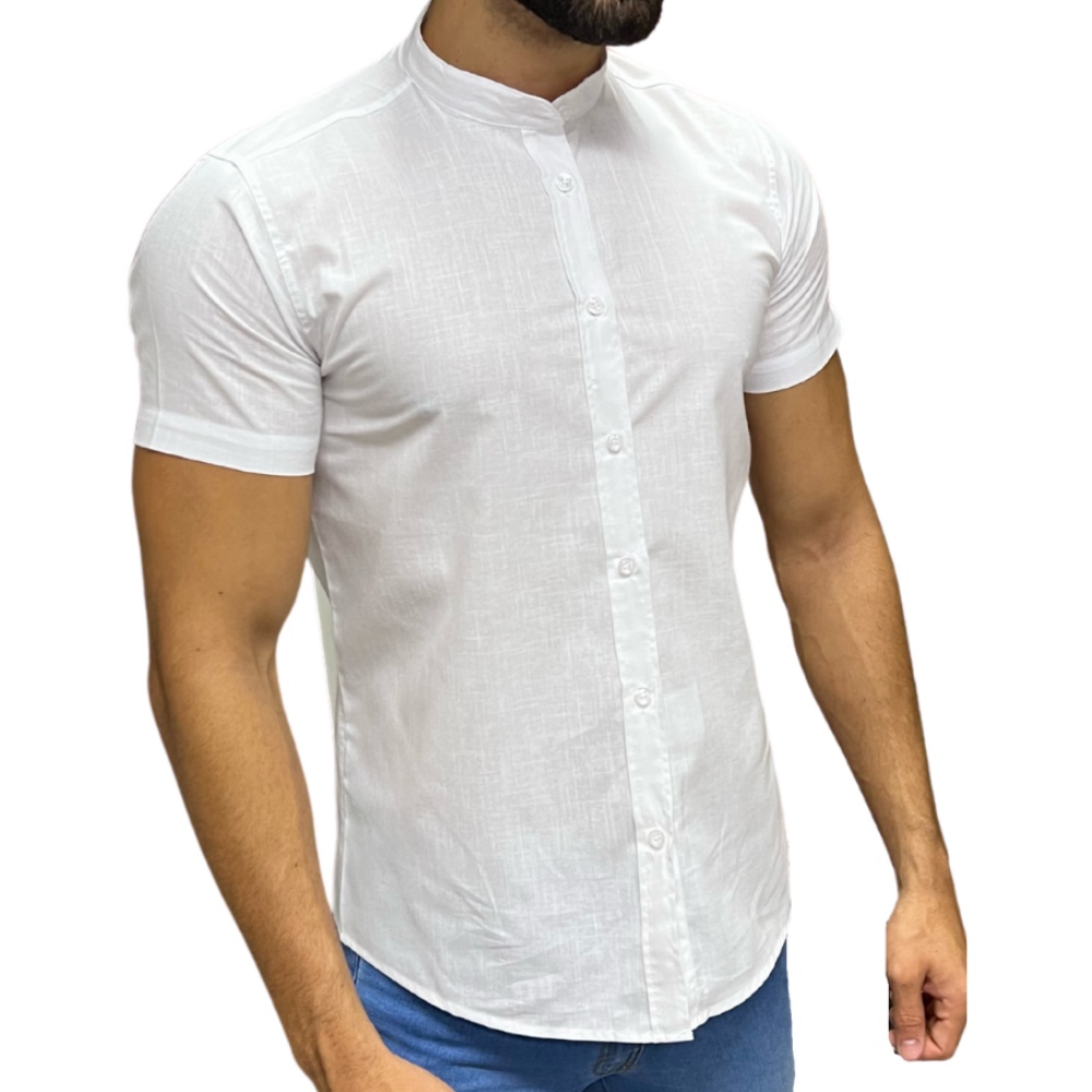 Camisa Social Masculina Gola Padre Manga Curta Camisa Social Gola Padre ...