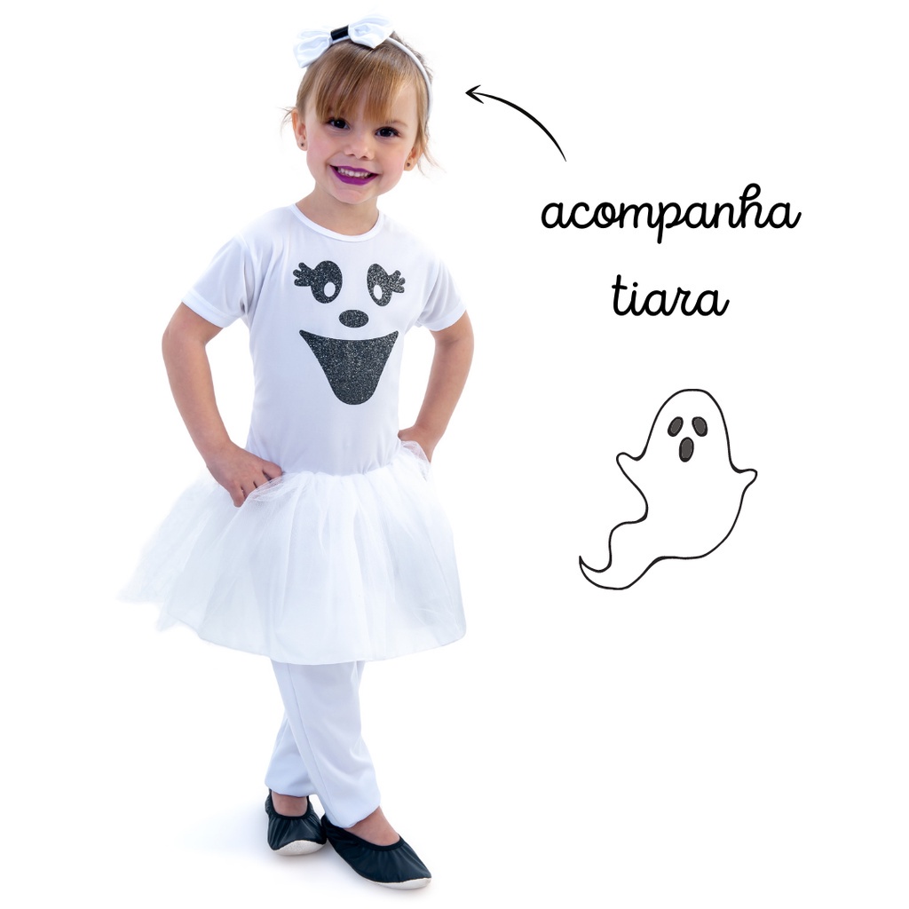 Fantasia De Fantasma Feminina Infantil De Halloween