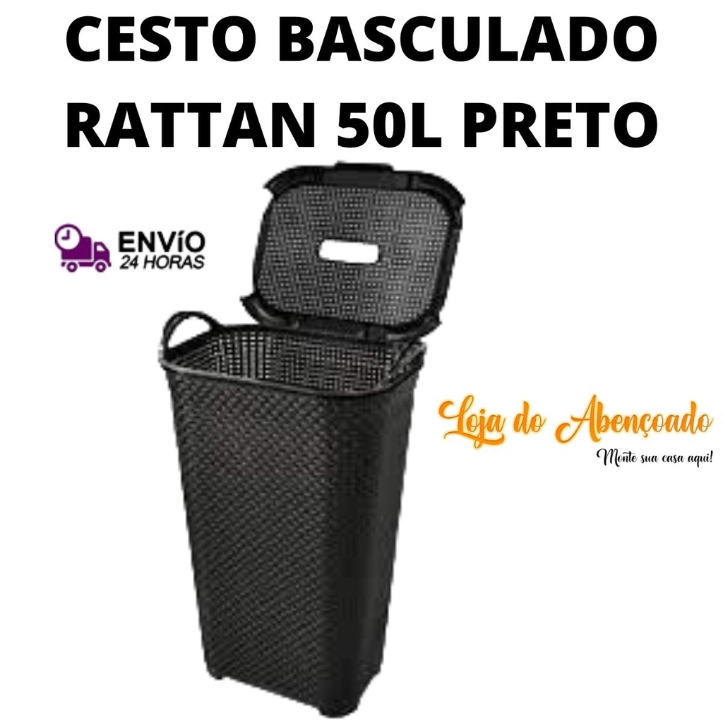 Cesto De Roupa Basculado 50l Rattan Preta