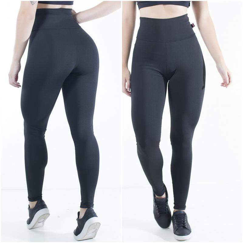 Calça Legging Feminina Leg Montaria Cintura Alta Preta Bolso Faca