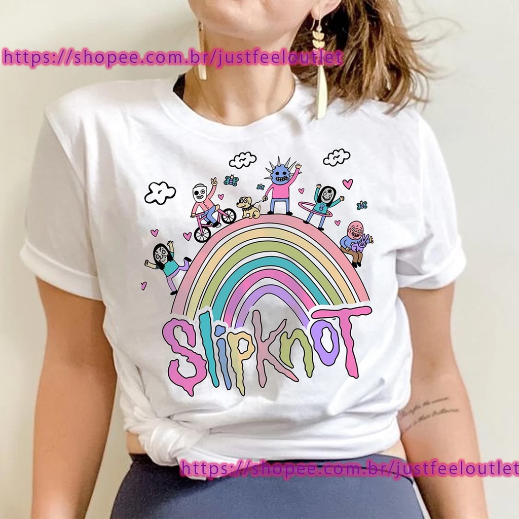 Camiseta T Shirt Unissex Algod O Rainbow Slipknot Arco Iris Rock Heavy