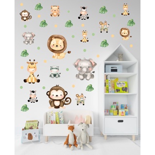 Kit de 44 Adesivos Recorte Animais Safari + Bolinhas - Papel de Parede Infantil (MOD-009)