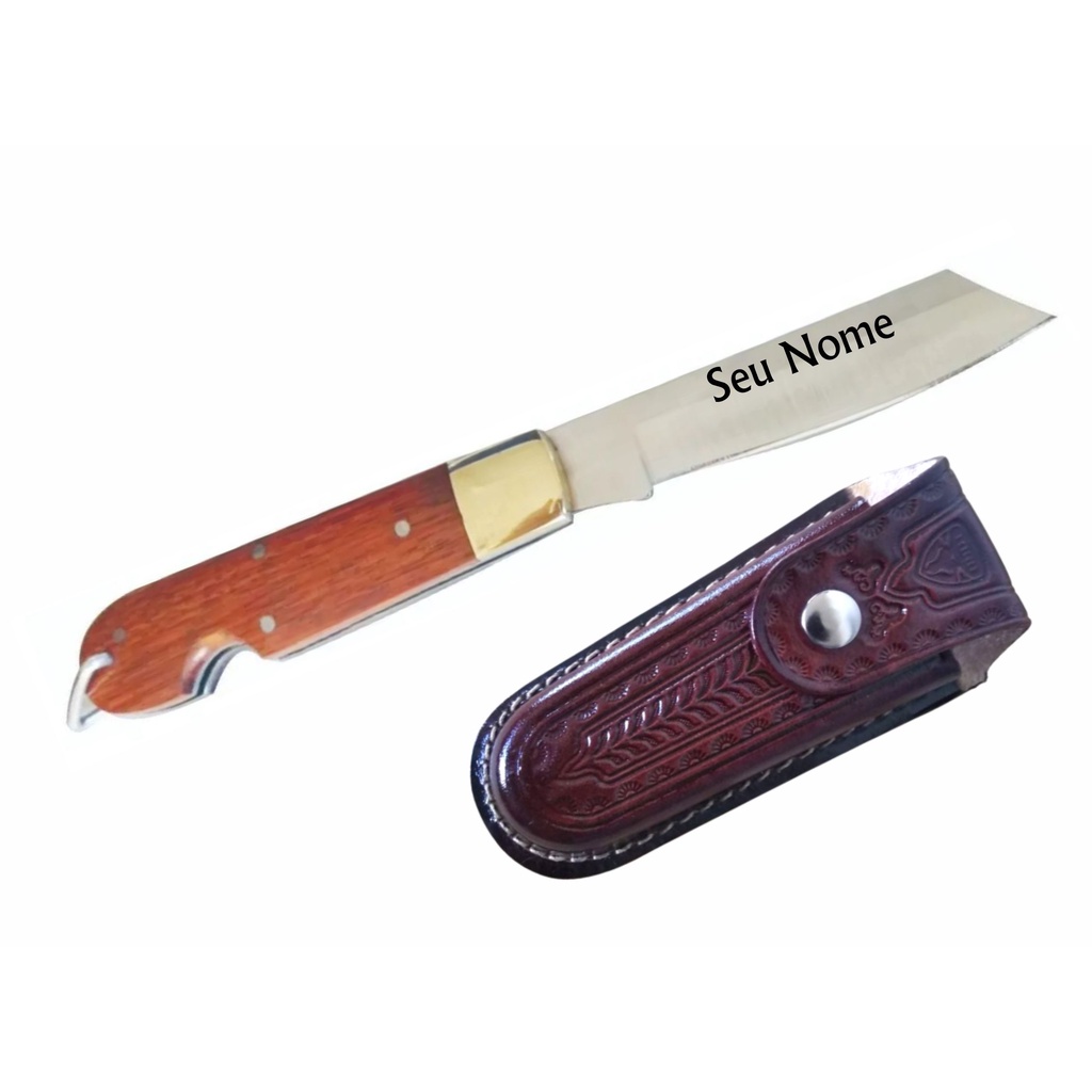 Canivete Inox Com Bainha De Couro Gravado Seu Nome Na Lâmina | Shopee ...