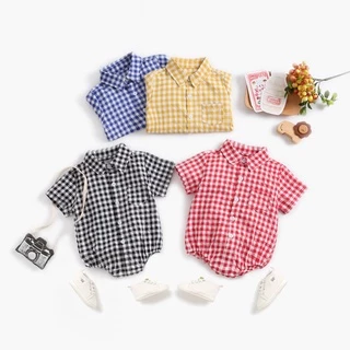 Roupas De Bebê Clássicas Recém-Nascidos Bebes Bodysuits Classic Plaid Baby Clothes Cotton Summer Short Sleeve Infant Body