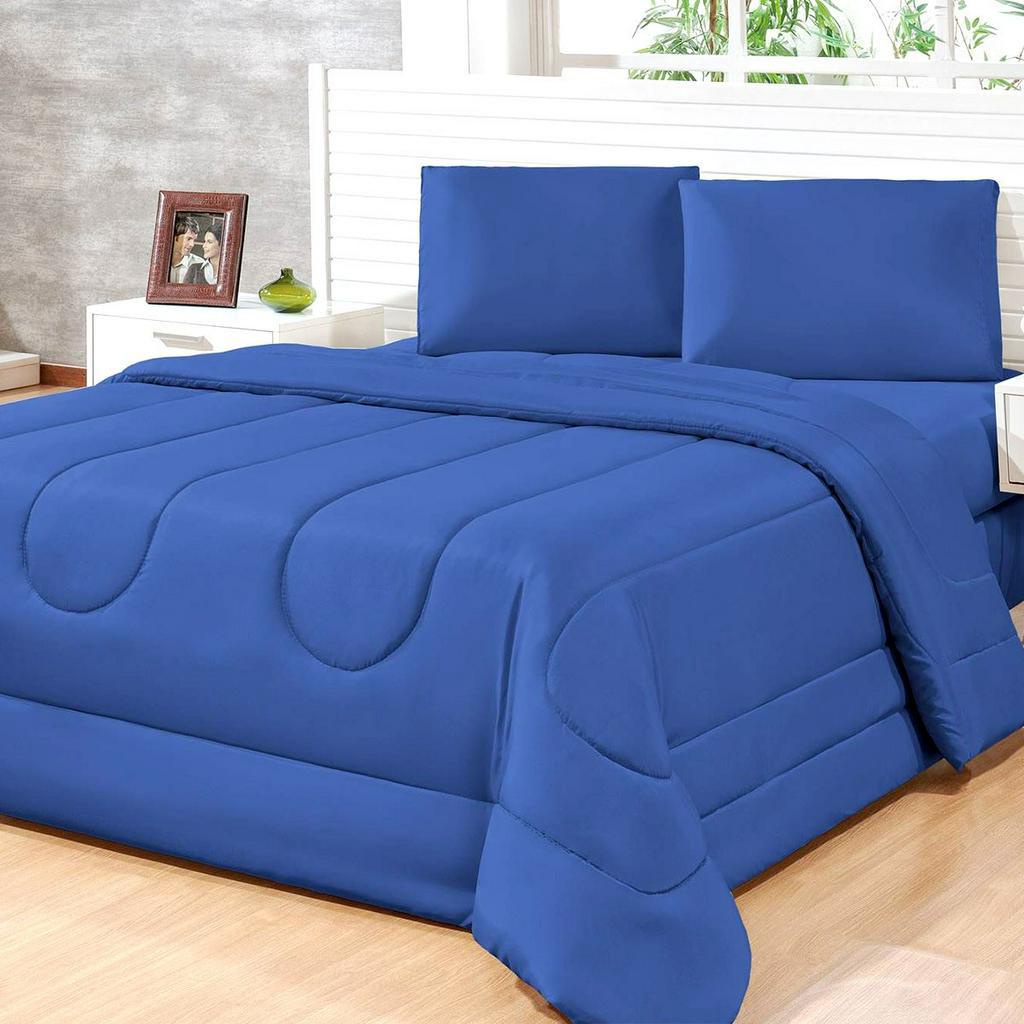 Jogo de cama de luxo King Edredom de hotel azul xadrez King Size (1 capa de  edredom 264 x 228 cm com fecho de zíper + 2 fronhas 50 x 91 cm)