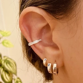 Piercing Fake de Prata 925 com Pedras Zircônia Cravejadas Prata Legítima