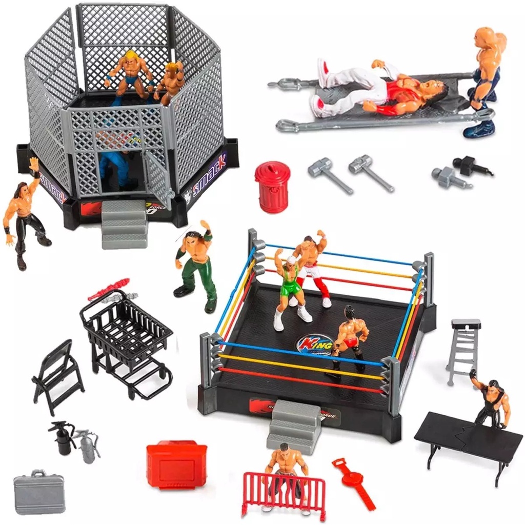 Luta Livre Mma Ring Com 4 Bonecos Miniatura Wwe Championship