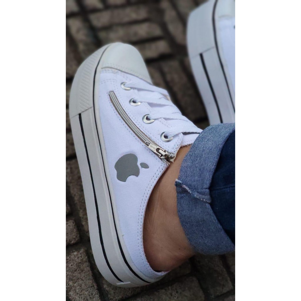 All Star Plataforma Branco com Zíper - Moda Brás