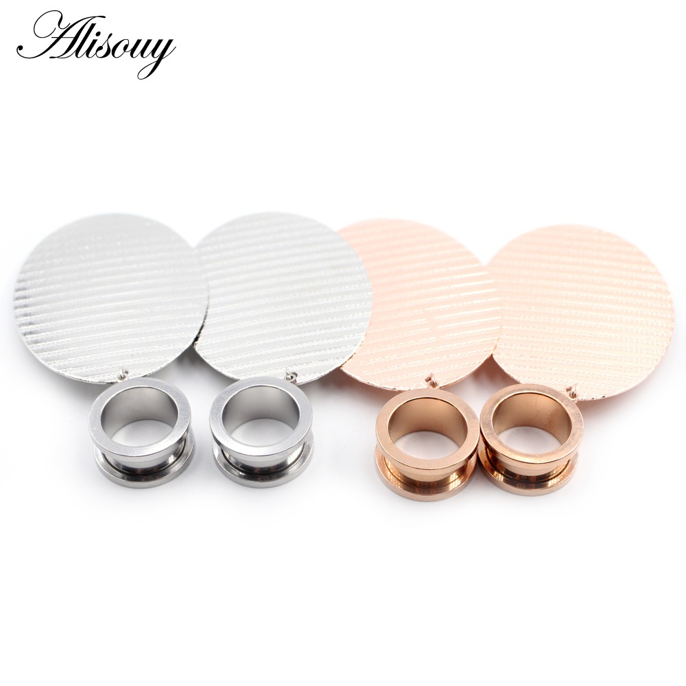 Alisouy 2PCS Brinco Em Círculo De Aço Inoxidável Unisexo Túnel Expansor