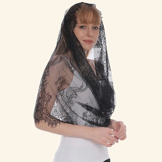 Uonlytech Velo Nero Per Funerale Mantilla Velo Copertura Testa Copertura Testa Cappella Per Casa Matrimonio, Nero, Cappella Copricapo